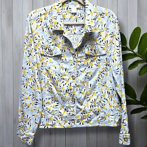 Cynthia Rowley Daisy Print Linen Blend Jean Style‎ Women's XL Light Blue